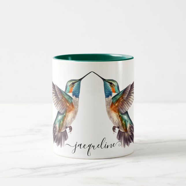 Tasse 2 Couleurs Aquarelle mignonne Funny Colibri Personnaliser le  (Centre)