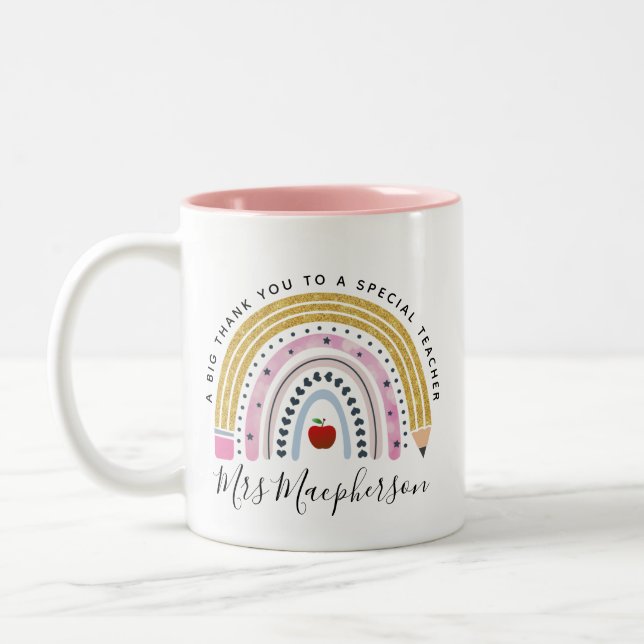 Tasse 2 Couleurs Aquarelle moderne Rainbow Teacher Merci Cadeau (Gauche)
