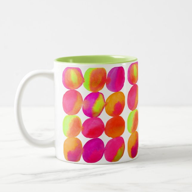 Tasse 2 Couleurs Aquarelle néon cercle motif couleur art abstrait (Gauche)
