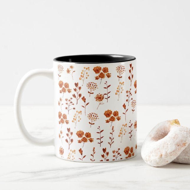 Tasse 2 Couleurs Aquarelle Orange Fleur Floral Boho (Avec donut)