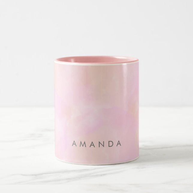 Tasse 2 Couleurs Aquarelle Pastel Rose Peach Abstraite Personnalise (Centre)