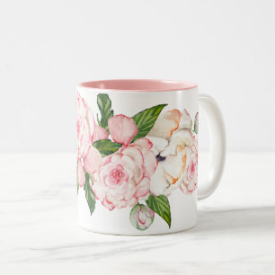Tasse 2 Couleurs Aquarelle pivoine en couleurs tendres