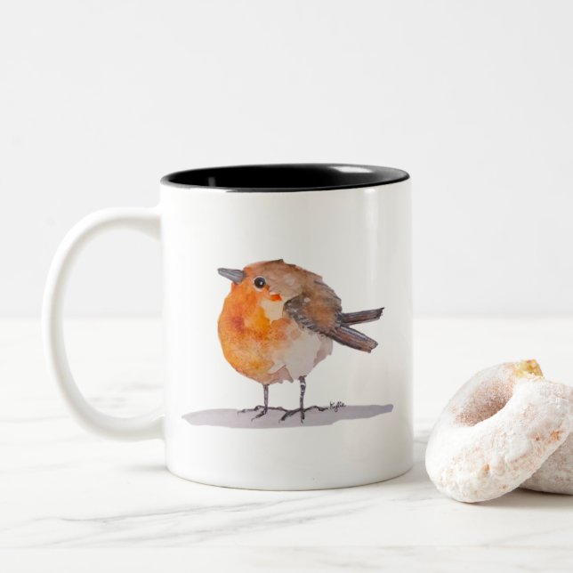 Tasse 2 Couleurs Aquarelle Robin Anglais (Avec donut)