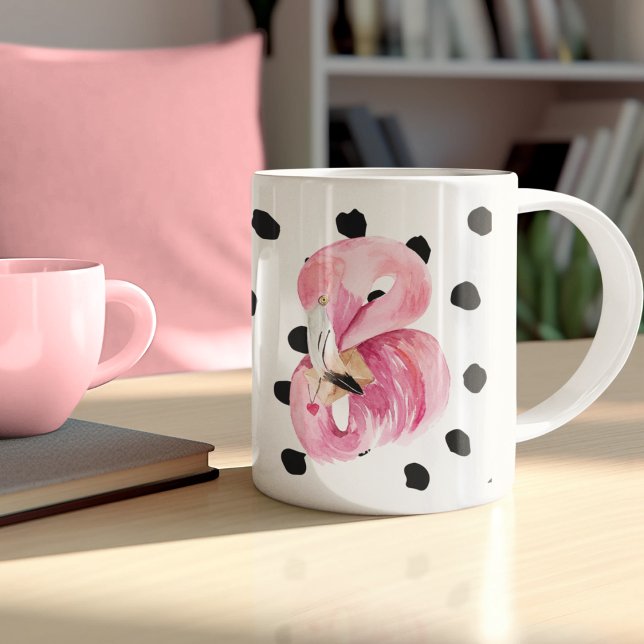 Tasse 2 Couleurs Aquarelle rose exotique moderne Flamant rose & poi (Créateur téléchargé)