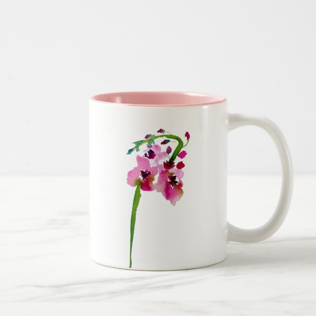 Tasse 2 Couleurs Aquarelle rose fleurie verbasque fleur rousse (Droit)