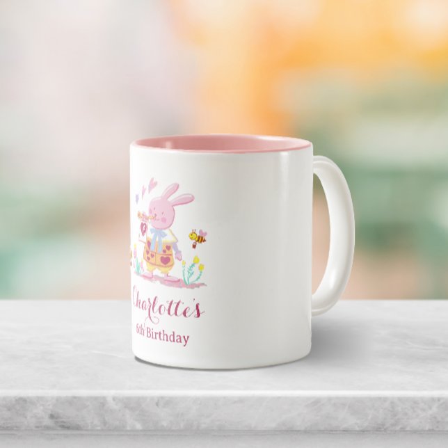 Tasse 2 Couleurs Aquarelle rose lapin dans l'Anniversaire de enfant (Créateur téléchargé)