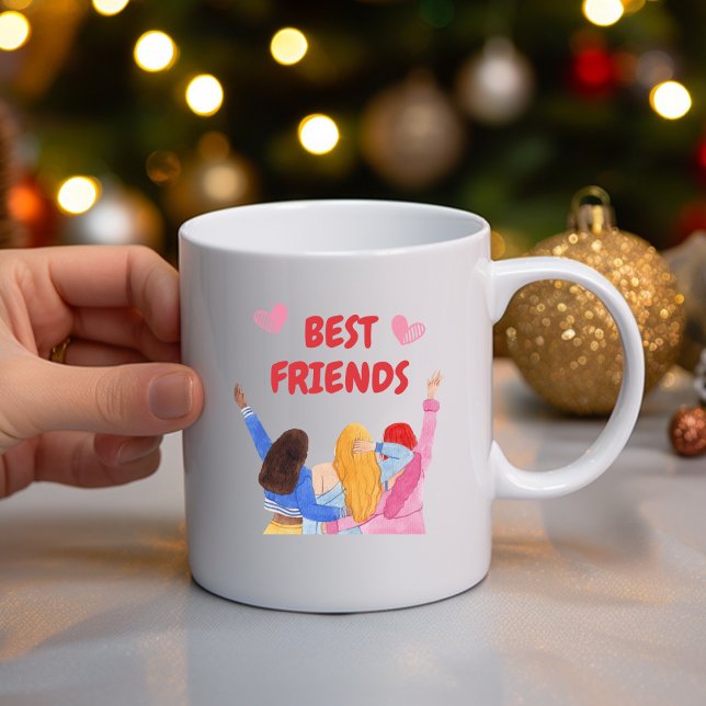 Tasse 2 Couleurs Aquarelle rouge et rose Meilleur Amis Musique (Créateur téléchargé)