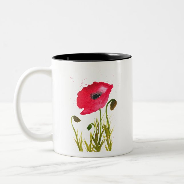 Tasse 2 Couleurs Aquarelle rouges coquelicots fleurs chic rustique (Gauche)