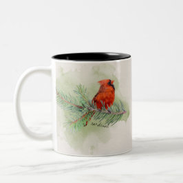 Tasse 2 Couleurs Aquarelle rustique doux cardinal rouge