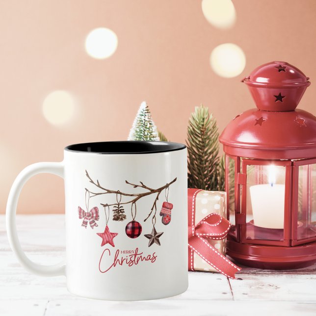 Tasse 2 Couleurs Aquarelle Rustique Joyeux Noël (Créateur téléchargé)