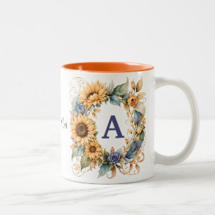 Tasse 2 Couleurs Aquarelle tendance Elegant Sunflower Monogramme No