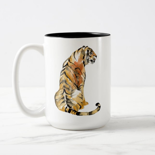 Tasse 2 Couleurs Aquarelle Tiger assis (Gauche)