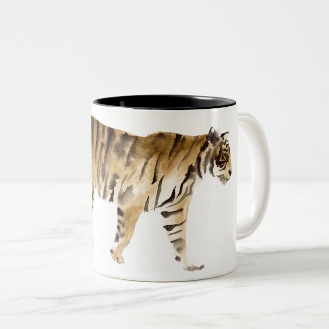 Tasse 2 Couleurs Aquarelle Tigre Marcher (Devant droit)