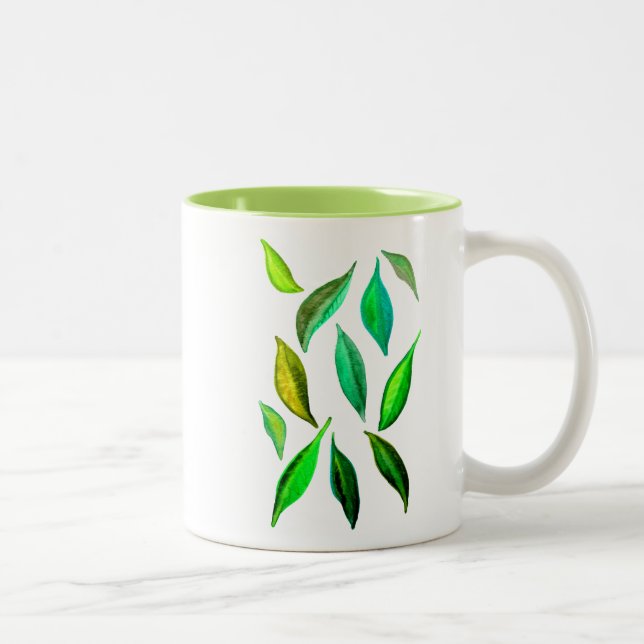 Tasse 2 Couleurs Aquarelle verte Feuille de l'environnement (Droit)