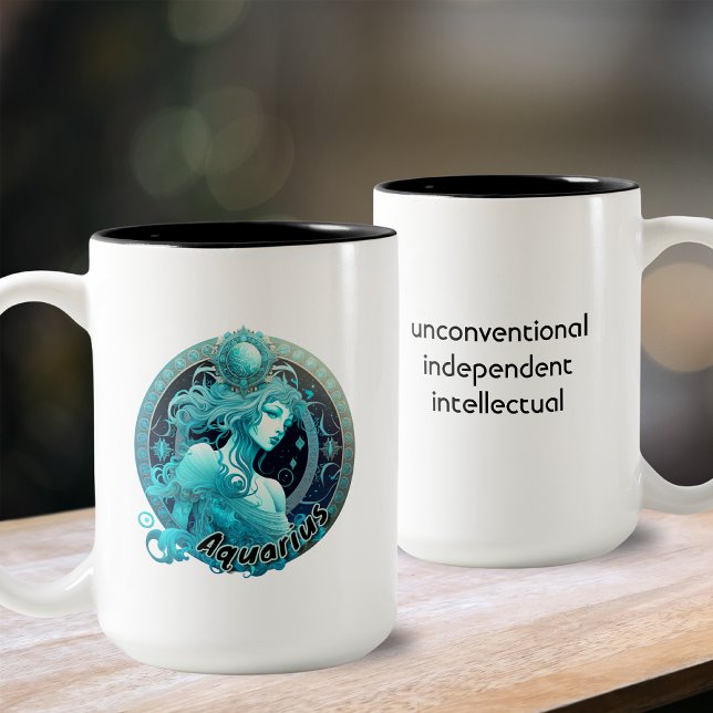 Tasse 2 Couleurs Aquarius Turquoise et noir Aquarelle Zodiac (Créateur téléchargé)