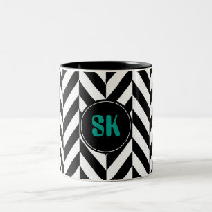 Tasse 2 Couleurs Arête de hareng noire et blanche de monogramme