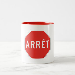 Tasse 2 Couleurs Arrêt, Québec, poteau de signalisation, Canada