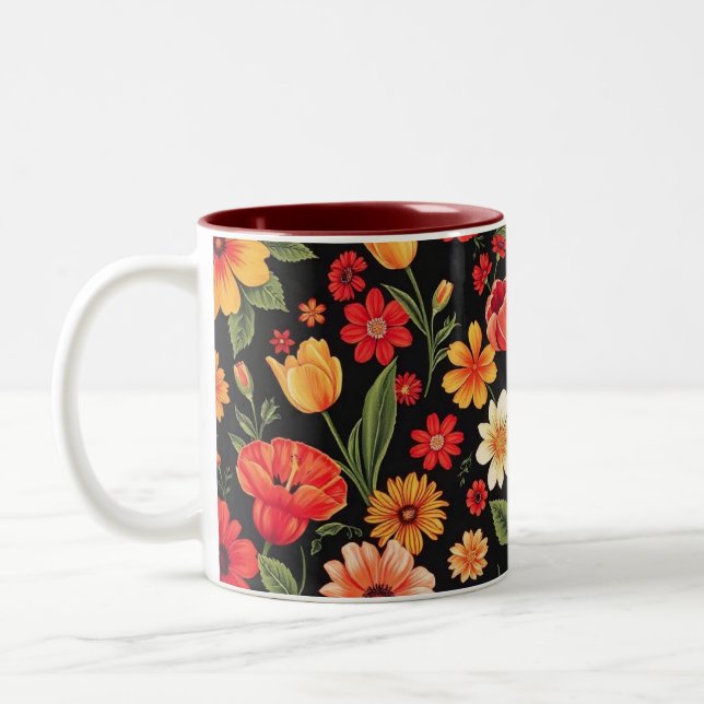 Tasse 2 Couleurs Arrière - plan noir avec fleurs (Gauche)