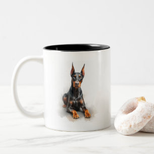 Tasse 2 Couleurs Art aquarelle Doberman