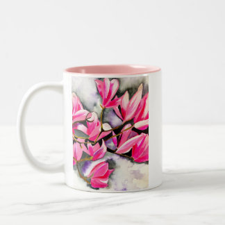 Tasse 2 Couleurs art aquarelle magnolia rose