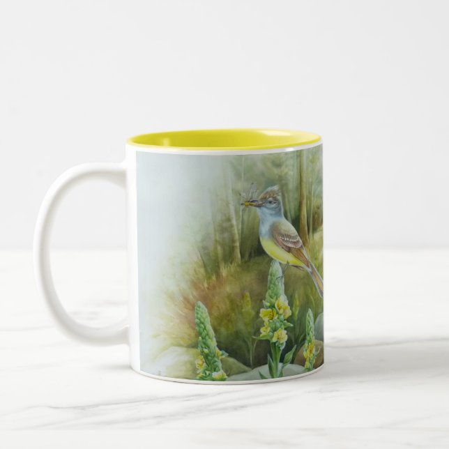 Tasse 2 Couleurs Art d'aquarelle des oiseaux de Moucherolle (Gauche)