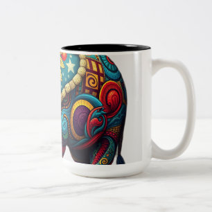 Tasse 2 Couleurs Art évolutif Kaleidoscopique Eléphant