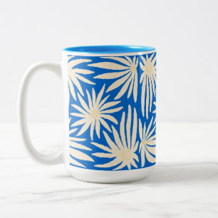 Tasse 2 Couleurs Art floral abstrait moderne bleu royal gras