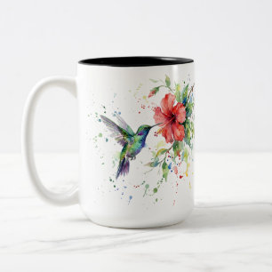 Tasse 2 Couleurs Art floral aquarelle oiseau-mouche coloré de la na