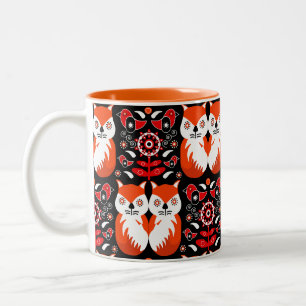 Tasse 2 Couleurs Art populaire de renard scandinave