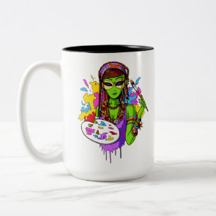 Tasse 2 Couleurs Artiste de peinture hippie Alien spatial