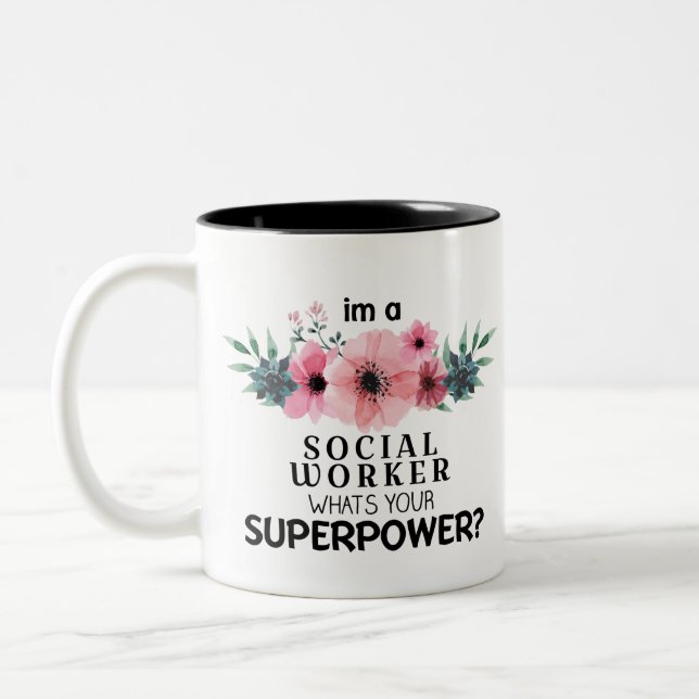 Tasse 2 Couleurs assistant social de feuille florale d'aquarelle (Gauche)