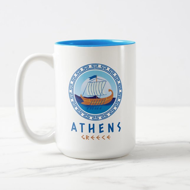 Tasse 2 Couleurs Athènes, Grèce Conception des navires grecs (Gauche)