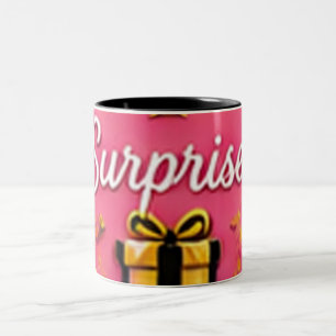 Tasse 2 Couleurs Autocollant Boîte Cadeau Rose "Surprise!" – Festif
