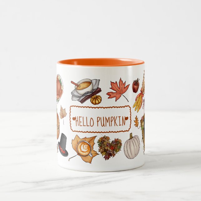 Tasse 2 Couleurs Automne Automne Saison Thanksgiving Bonjour Citrou (Centre)