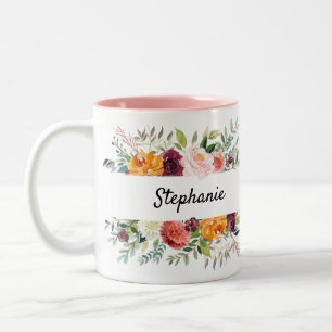 Tasse 2 Couleurs Automne Bourgogne Brousse Floral Fleur Fête des ma
