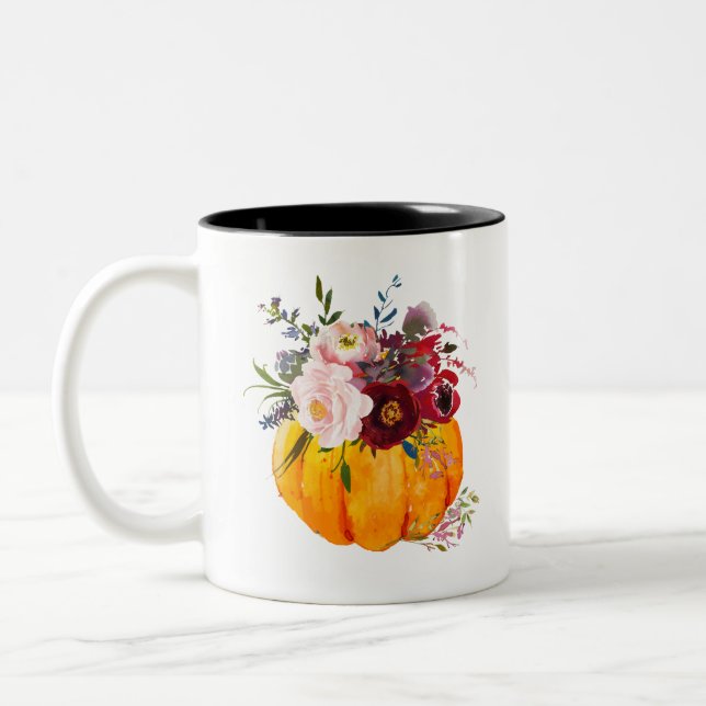 Tasse 2 Couleurs automne, floral, citrouille (Gauche)