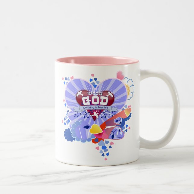 Tasse 2 Couleurs Avec Dieu Coeurs (Droit)