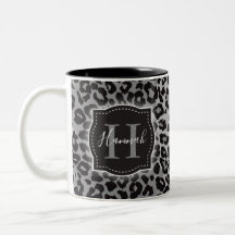 B & W Leopard Motif avec Monogramme et nom personn