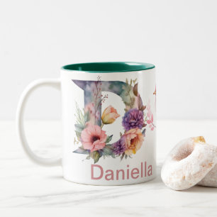 Tasse 2 Couleurs Baby Chien Nom Photo Lettre D Floral Monogramme Oi