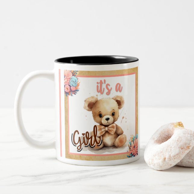 Tasse 2 Couleurs Baby shower Ours rose Boho (Avec donut)