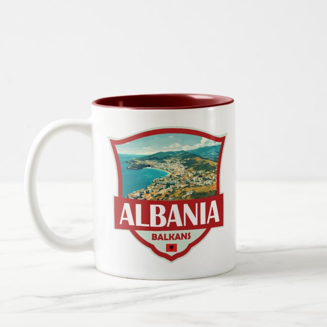 Tasse 2 Couleurs Badge rétro Illustration Albanie (Gauche)