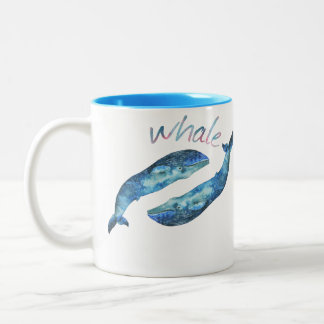 Tasse 2 Couleurs Baleine bleue d'aquarelle