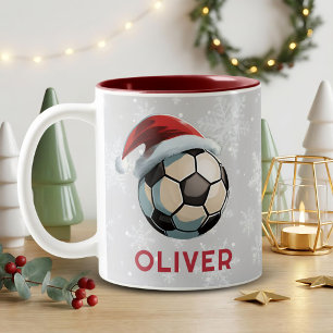 Tasse 2 Couleurs Ballon de Football Rouge Casquette de Père Noël No