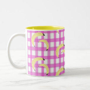 Tasse 2 Couleurs Bananes et motif carreaux rose