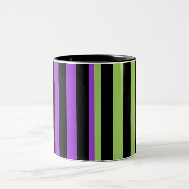 Tasse 2 Couleurs Bande verte violette et noire d'Halloween (Centre)