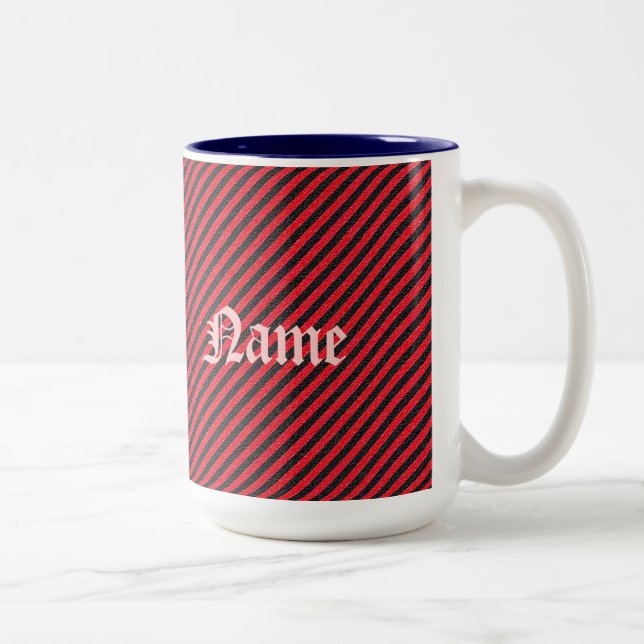 Tasse 2 Couleurs Bandes diagonales minces en rouge noir (Droit)