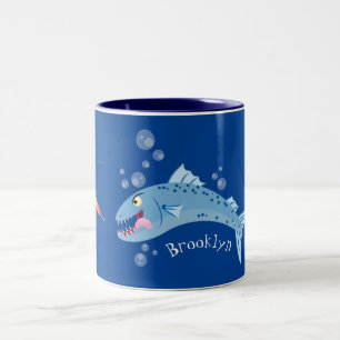 Tasse 2 Couleurs Barracuda poisson affamé de la pêche dessin animé
