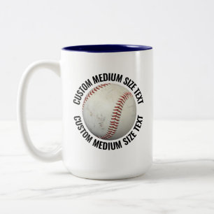 Tasse 2 Couleurs Baseball & Medium Text BLEU NAVY 15oz Personnalisé