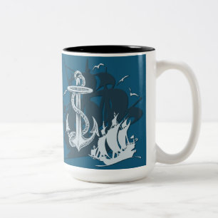 Tasse 2 Couleurs Bateau pirate & Ancre Silhouette blanche