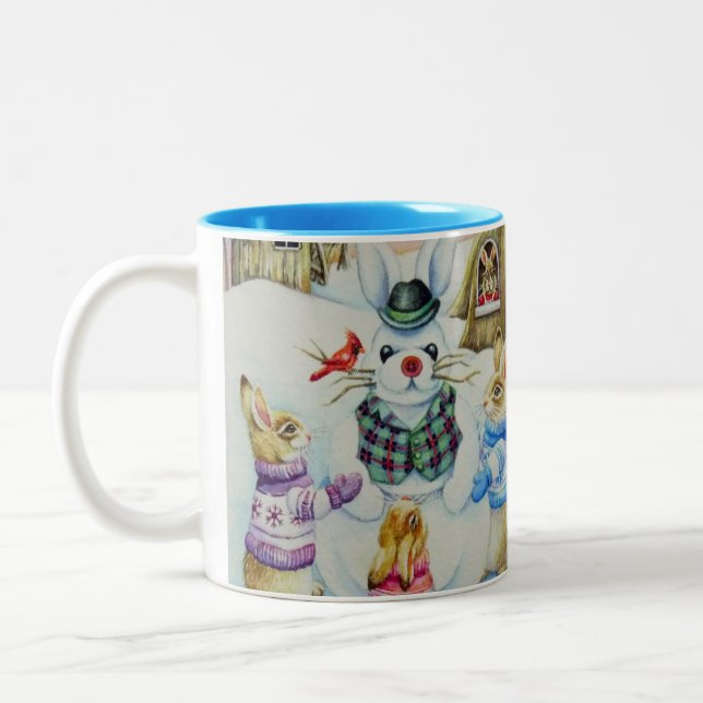 Tasse 2 Couleurs Bâtiment de lapins d'hiver Snowbund Aquarelle Art (Gauche)